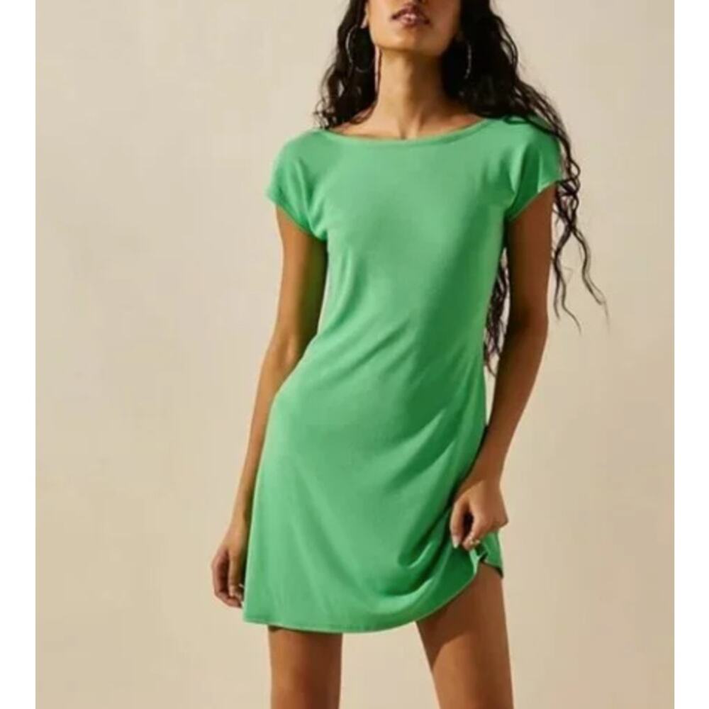 Free People Beach Dress Rosalia Low Back Short Sleeve Mini NEW Large Kelly Green